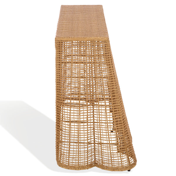 Jilliette Rattan Console Table — Handcrafted Wood & Metal Frame, Fitrit Accents, Coastal Chic Appeal