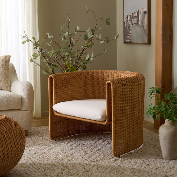 O'reilly Rattan Accent Chair — Lightweight Woven Rattan With Metal Frame, Foam-Padded Seat, Coastal Chic Comfort