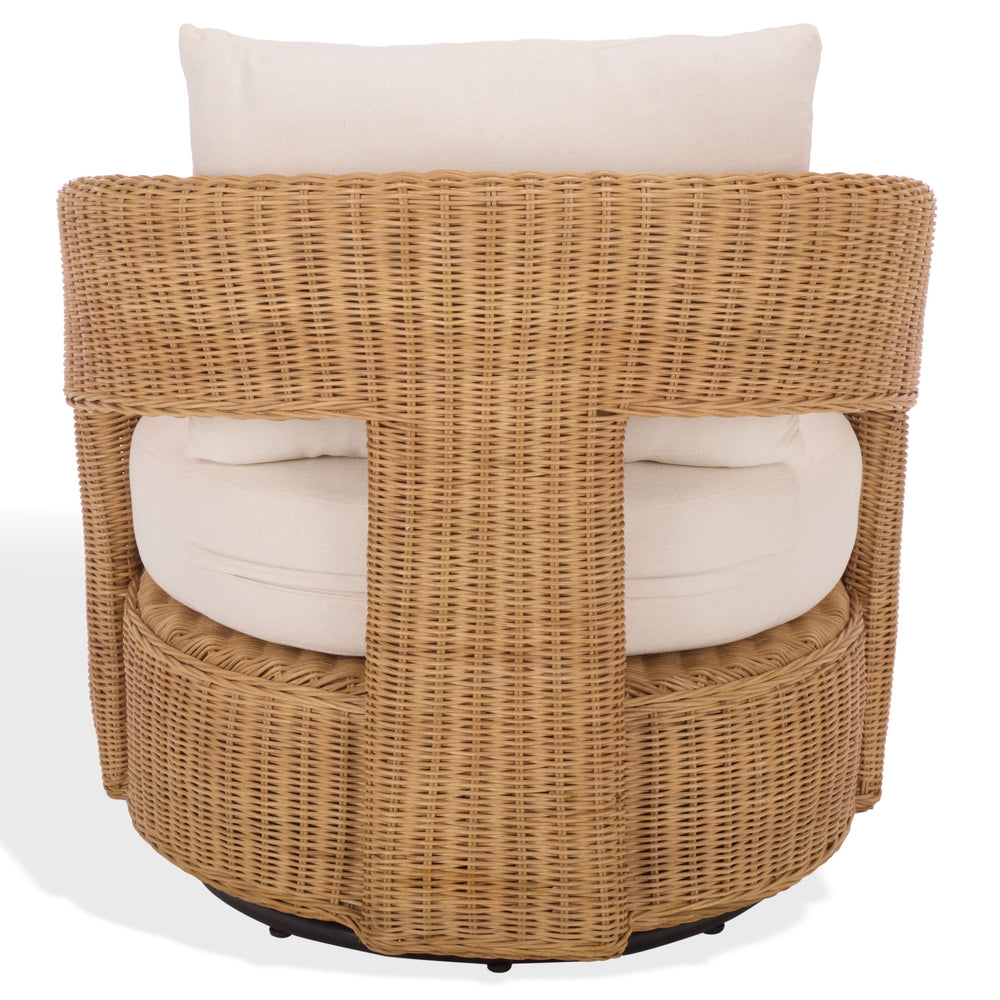 Leanna Rattan Swivel Chair With Handwoven Rattan, Powder‑Coated Metal Frame And Plush Cushion For Cozy Accent Seating