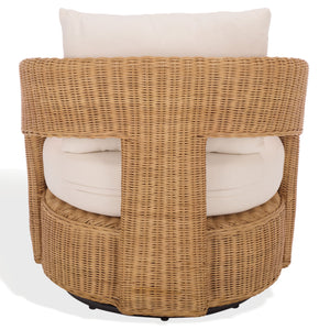 Leanna Rattan Swivel Chair With Handwoven Rattan, Powder‑Coated Metal Frame And Plush Cushion For Cozy Accent Seating