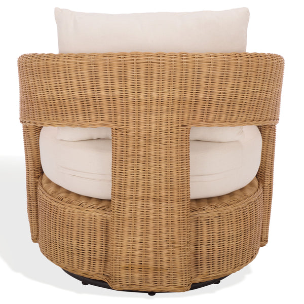 Leanna Rattan Swivel Chair With Handwoven Rattan, Powder‑Coated Metal Frame And Plush Cushion For Cozy Accent Seating