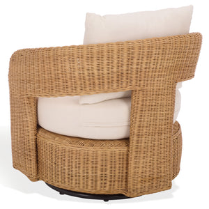 Leanna Rattan Swivel Chair With Handwoven Rattan, Powder‑Coated Metal Frame And Plush Cushion For Cozy Accent Seating