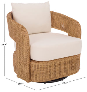Leanna Rattan Swivel Chair With Handwoven Rattan, Powder‑Coated Metal Frame And Plush Cushion For Cozy Accent Seating
