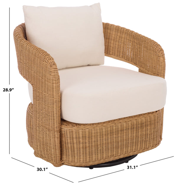 Leanna Rattan Swivel Chair With Handwoven Rattan, Powder‑Coated Metal Frame And Plush Cushion For Cozy Accent Seating
