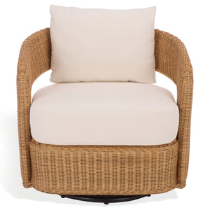 Leanna Rattan Swivel Chair With Handwoven Rattan, Powder‑Coated Metal Frame And Plush Cushion For Cozy Accent Seating
