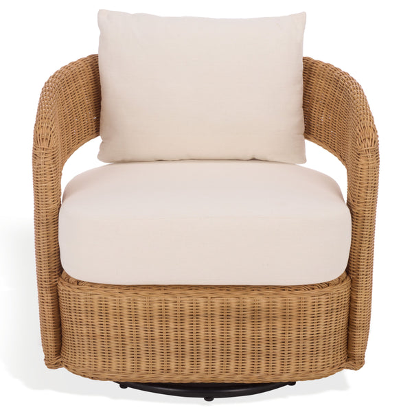 Leanna Rattan Swivel Chair With Handwoven Rattan, Powder‑Coated Metal Frame And Plush Cushion For Cozy Accent Seating