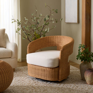 Leanna Rattan Swivel Chair With Handwoven Rattan, Powder‑Coated Metal Frame And Plush Cushion For Cozy Accent Seating
