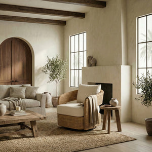 Leanna Rattan Swivel Chair With Handwoven Rattan, Powder‑Coated Metal Frame And Plush Cushion For Cozy Accent Seating