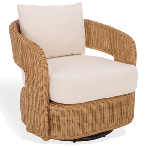 Leanna Rattan Swivel Chair With Handwoven Rattan, Powder‑Coated Metal Frame And Plush Cushion For Cozy Accent Seating