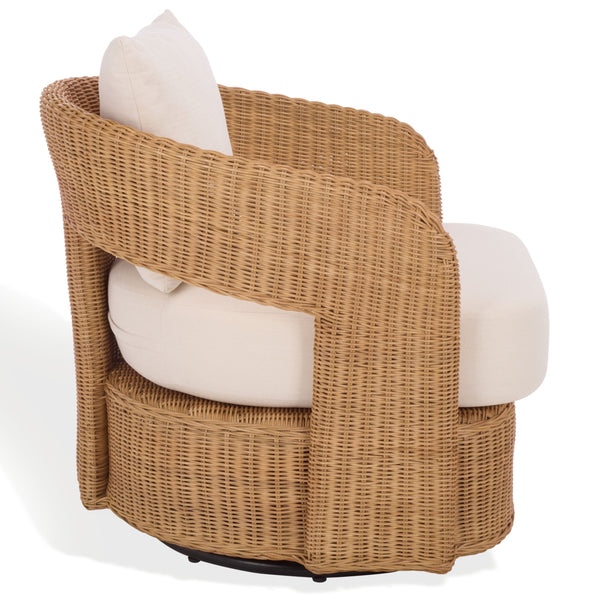 Leanna Rattan Swivel Chair With Handwoven Rattan, Powder‑Coated Metal Frame And Plush Cushion For Cozy Accent Seating