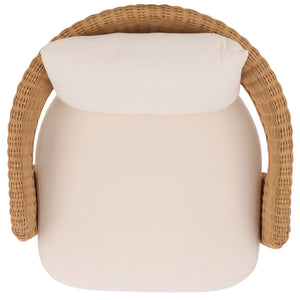 Leanna Rattan Swivel Chair With Handwoven Rattan, Powder‑Coated Metal Frame And Plush Cushion For Cozy Accent Seating