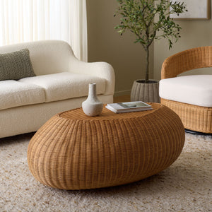 O'reilly Rattan Oval Coffee Table — Handwoven Rattan Frame, Sculptural Design, Coastal-Friendly Living Piece