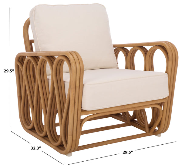 Malina Rattan Pole Accent Chair With Woven Texture And Breathable Cushion For Cozy Coastal Style