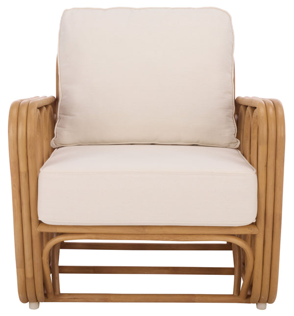 Malina Rattan Pole Accent Chair With Woven Texture And Breathable Cushion For Cozy Coastal Style
