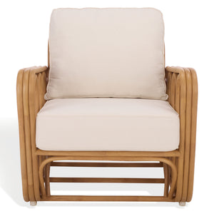 Malina Rattan Pole Accent Chair With Woven Texture And Breathable Cushion For Cozy Coastal Style