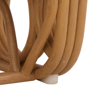 Malina Rattan Pole Accent Chair With Woven Texture And Breathable Cushion For Cozy Coastal Style