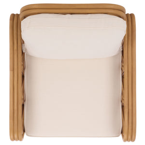 Malina Rattan Pole Accent Chair With Woven Texture And Breathable Cushion For Cozy Coastal Style