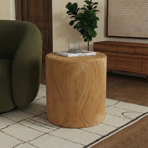 Rhynne Round Rattan Accent Table — Handwoven Solid Wood Frame, Versatile Side Table For Home Decor