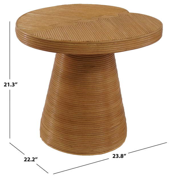 Vyvianna Rattan Accent Table — Handwoven Rattan & Solid Wood Side Table For Cozy Coastal, Boho Homes