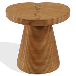 Vyvianna Rattan Accent Table — Handwoven Rattan & Solid Wood Side Table For Cozy Coastal, Boho Homes