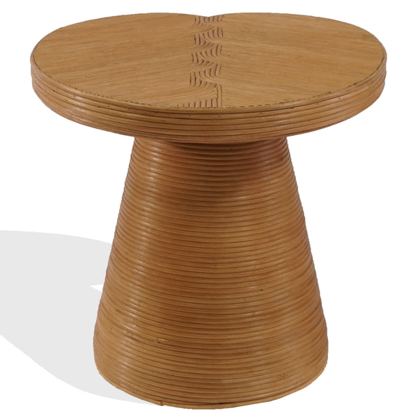 Vyvianna Rattan Accent Table — Handwoven Rattan & Solid Wood Side Table For Cozy Coastal, Boho Homes