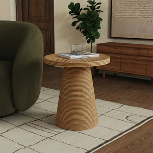Vyvianna Rattan Accent Table — Handwoven Rattan & Solid Wood Side Table For Cozy Coastal, Boho Homes
