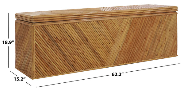 Zoeigh Rattan Trunk Handcrafted Woven Storage Bench With Wood Frame—Rustic Coastal Boho Accent, 62.2"