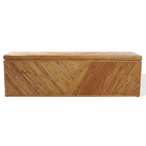 Zoeigh Rattan Trunk Handcrafted Woven Storage Bench With Wood Frame—Rustic Coastal Boho Accent, 62.2"