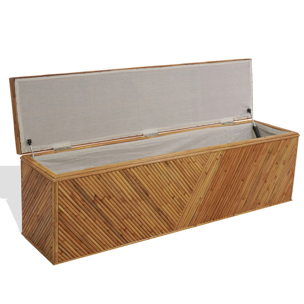 Zoeigh Rattan Trunk Handcrafted Woven Storage Bench With Wood Frame—Rustic Coastal Boho Accent, 62.2"