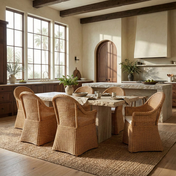 Hylda Rattan Dining Chair With Handwoven Seat And White Frame — Comfortable Ergonomic Design For Stylish Homes