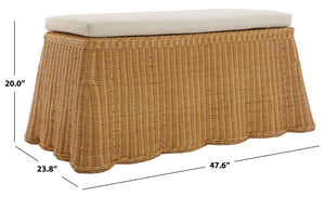 Hylda Rattan Bench — Handwoven Seat With Wood Frame, Coastal Minimalist Entryway & Patio Accent