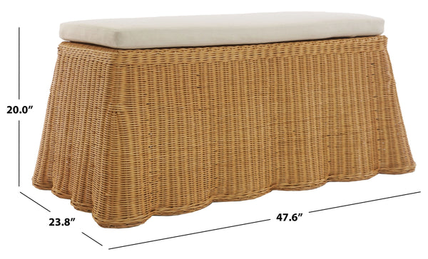 Hylda Rattan Bench — Handwoven Seat With Wood Frame, Coastal Minimalist Entryway & Patio Accent