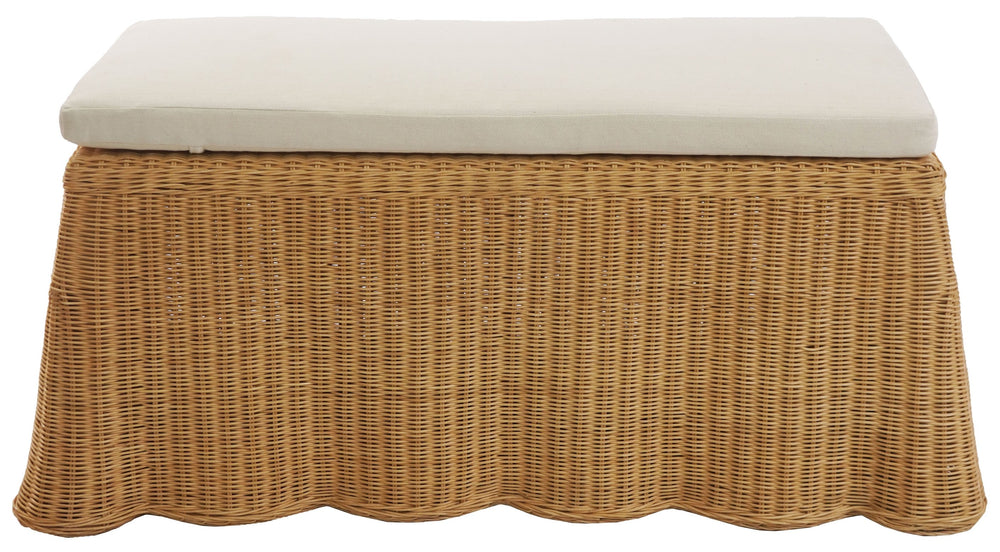 Hylda Rattan Bench — Handwoven Seat With Wood Frame, Coastal Minimalist Entryway & Patio Accent