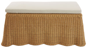 Hylda Rattan Bench — Handwoven Seat With Wood Frame, Coastal Minimalist Entryway & Patio Accent