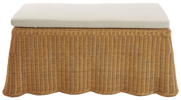 Hylda Rattan Bench — Handwoven Seat With Wood Frame, Coastal Minimalist Entryway & Patio Accent