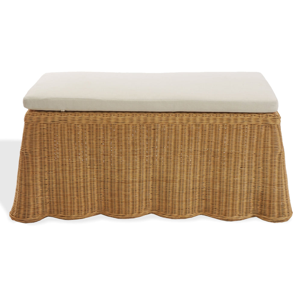 Hylda Rattan Bench — Handwoven Seat With Wood Frame, Coastal Minimalist Entryway & Patio Accent