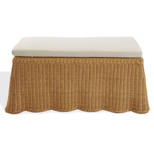 Hylda Rattan Bench — Handwoven Seat With Wood Frame, Coastal Minimalist Entryway & Patio Accent