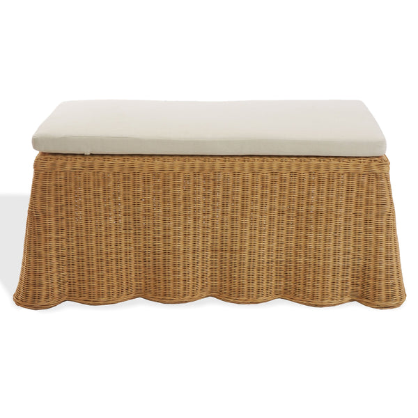 Hylda Rattan Bench — Handwoven Seat With Wood Frame, Coastal Minimalist Entryway & Patio Accent