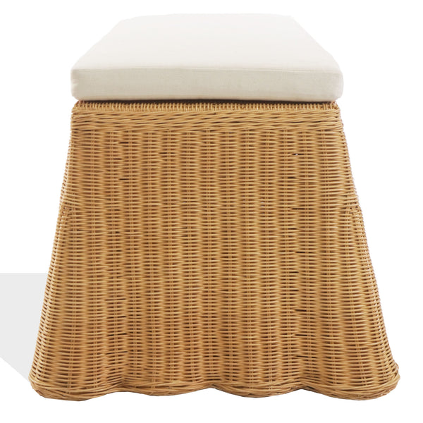 Hylda Rattan Bench — Handwoven Seat With Wood Frame, Coastal Minimalist Entryway & Patio Accent