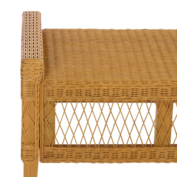 Jimmy Rattan Bench With Solid Wood Frame, Low-Profile Coastal-Boho Seating For Entryway Or Bedroom