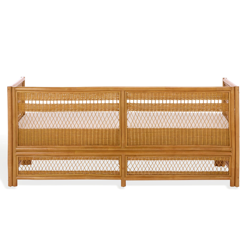 Shawnee Rattan Loveseat | Coastal White Woven Two-Seater With Plush Cushions & Eco Wood Frame