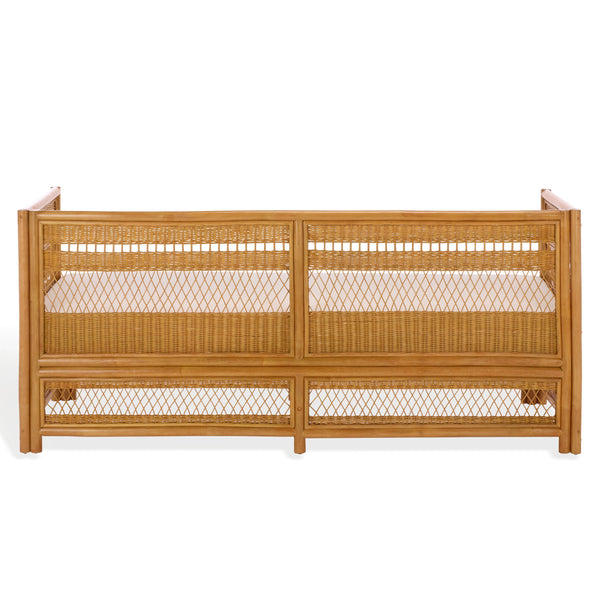 Shawnee Rattan Loveseat | Coastal White Woven Two-Seater With Plush Cushions & Eco Wood Frame