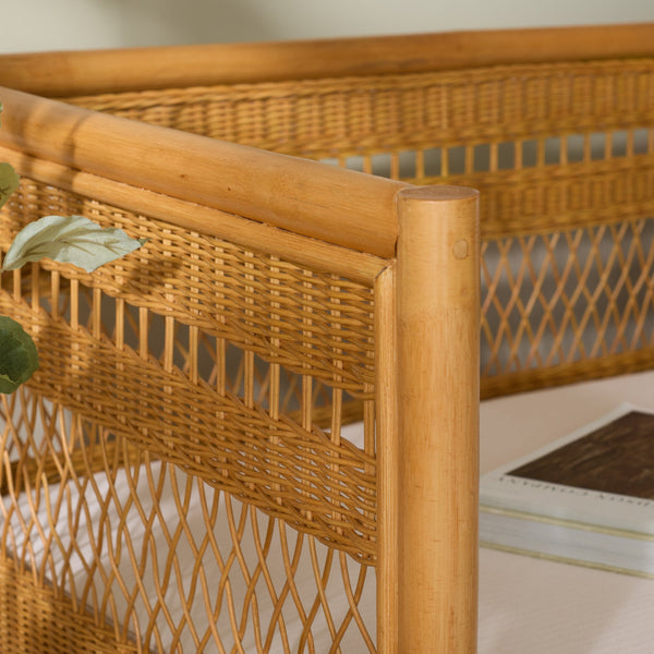 Shawnee Rattan Loveseat | Coastal White Woven Two-Seater With Plush Cushions & Eco Wood Frame