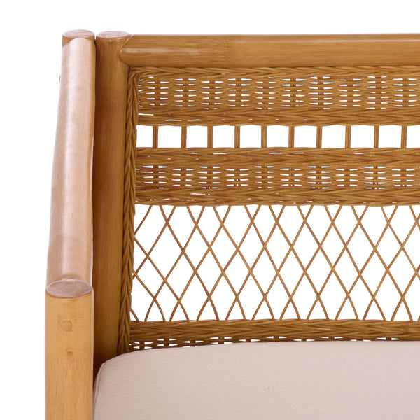 Shawnee Rattan Loveseat | Coastal White Woven Two-Seater With Plush Cushions & Eco Wood Frame