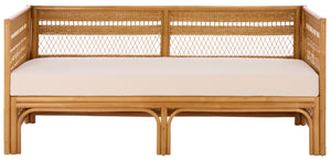 Shawnee Rattan Loveseat | Coastal White Woven Two-Seater With Plush Cushions & Eco Wood Frame