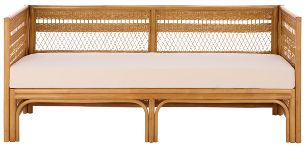 Shawnee Rattan Loveseat | Coastal White Woven Two-Seater With Plush Cushions & Eco Wood Frame