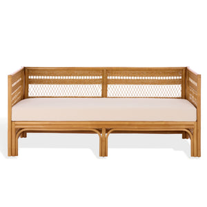 Shawnee Rattan Loveseat | Coastal White Woven Two-Seater With Plush Cushions & Eco Wood Frame