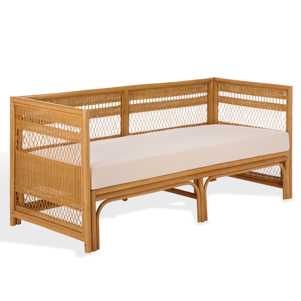 Shawnee Rattan Loveseat | Coastal White Woven Two-Seater With Plush Cushions & Eco Wood Frame
