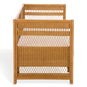 Shawnee Rattan Loveseat | Coastal White Woven Two-Seater With Plush Cushions & Eco Wood Frame