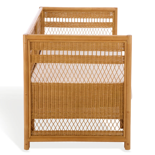 Shawnee Rattan Loveseat | Coastal White Woven Two-Seater With Plush Cushions & Eco Wood Frame